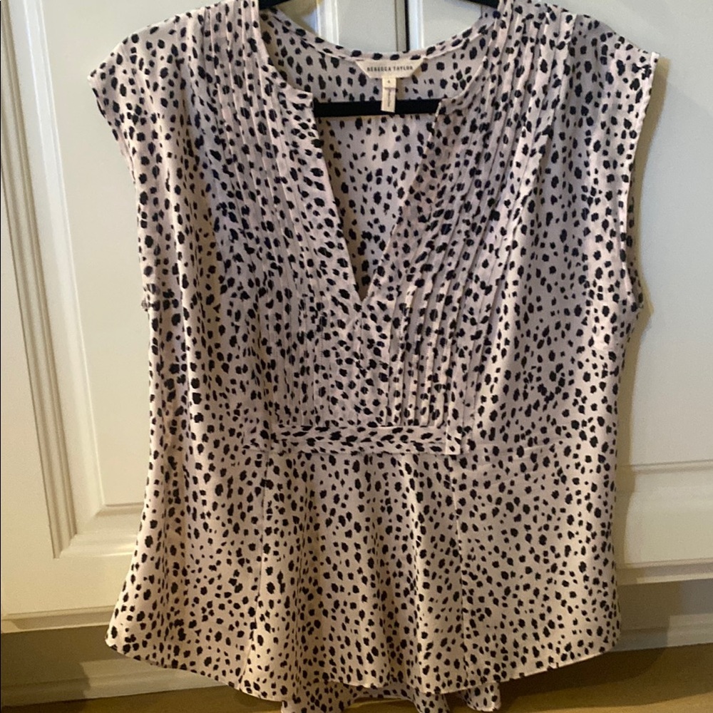 REBECCA TAYLOR black and pale pink  Pleated Fitted Blouse peplum like